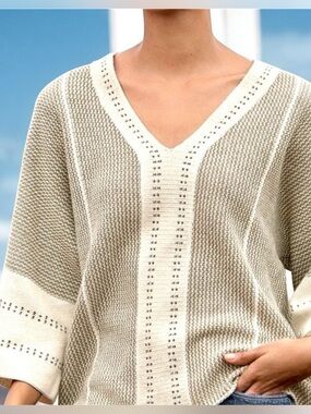Wrap London V-Neck 3/4 Sleeve 100% Cotton Woven Top Sz 6